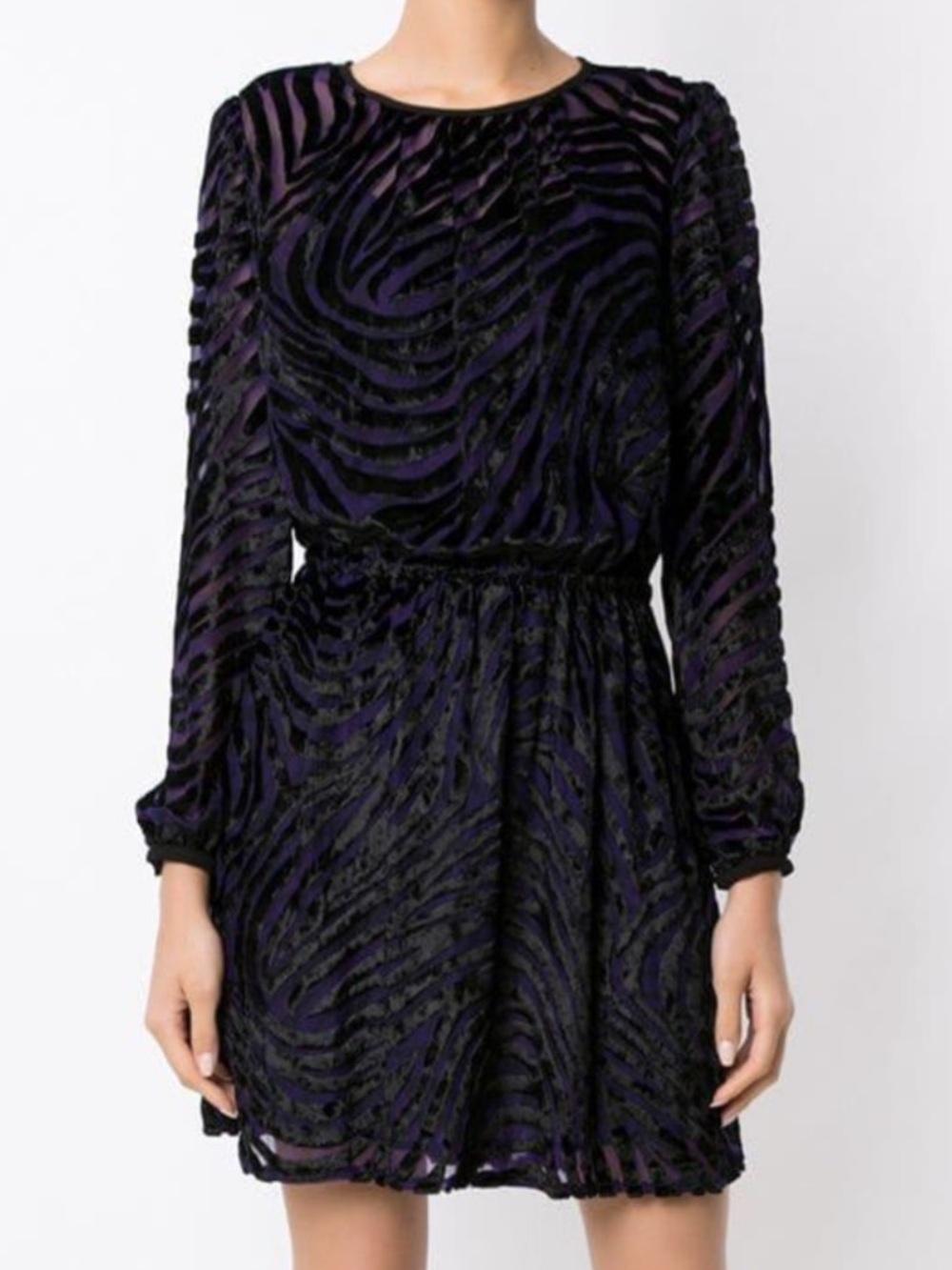 Michael Kors Velvet Burnout Tiger Stripe Long Sleeve Mini Dress Purple Size Med
